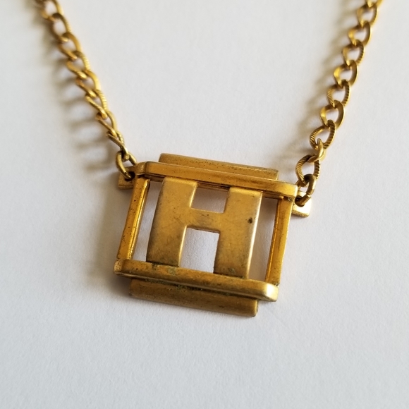 Relisted -Vintage letter H tie clip by SWANK gold tone metal - Picture 2 of 8